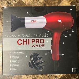 CLASSIC RED METALLIC CHI PROFESSIONAL HAIR DRYER WITH DIFFUSER & concentrator